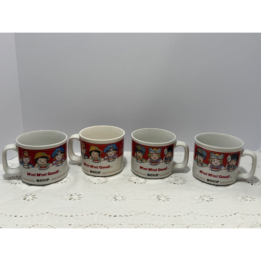 Vintage 1993 Campbells Soup Mugs Set of 4 West Wood Ceramic Campbells Kids Mugs